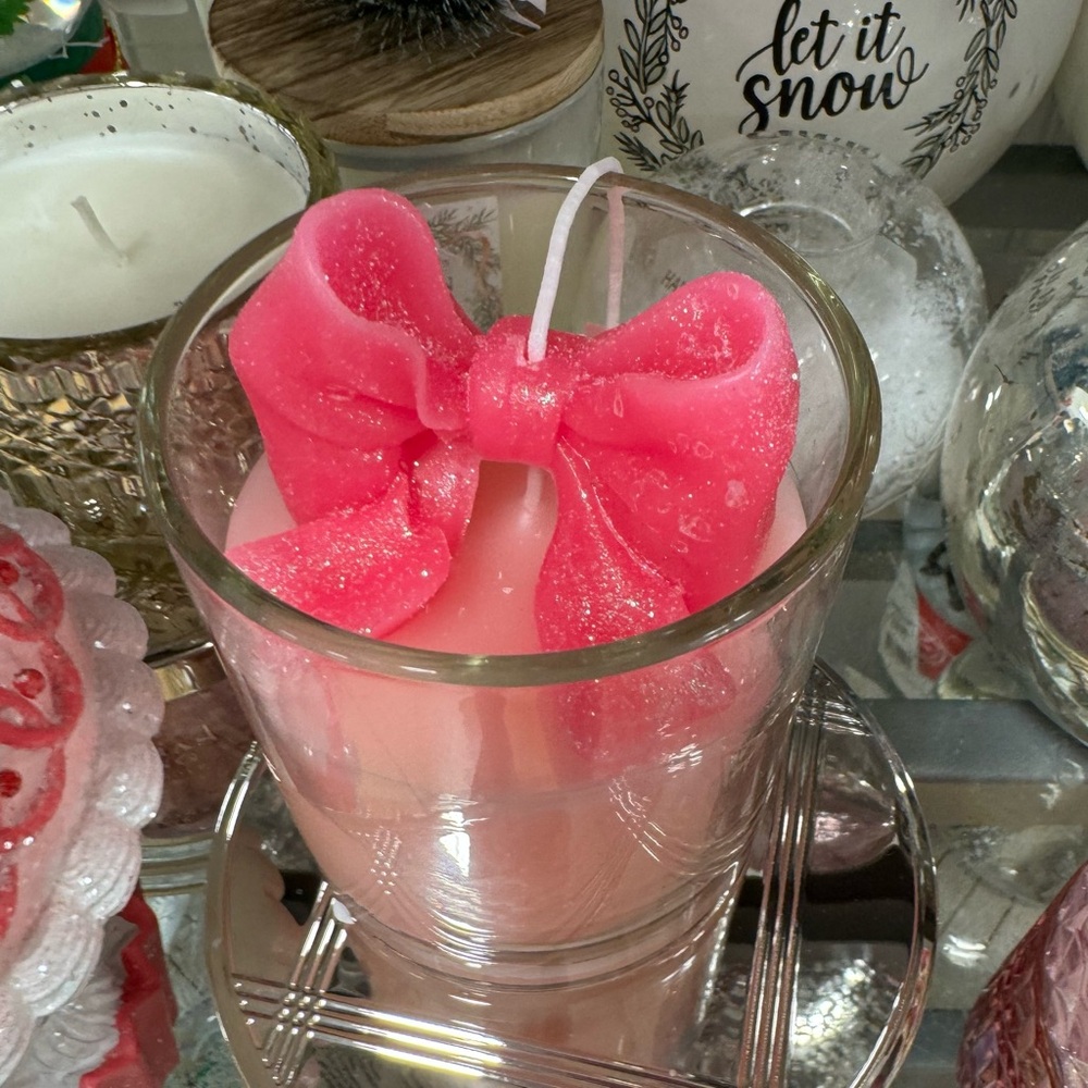 Viral Sincerely Jules Home Pink w/Dark Pink Bow Christmas Candle Hello Gorgeous